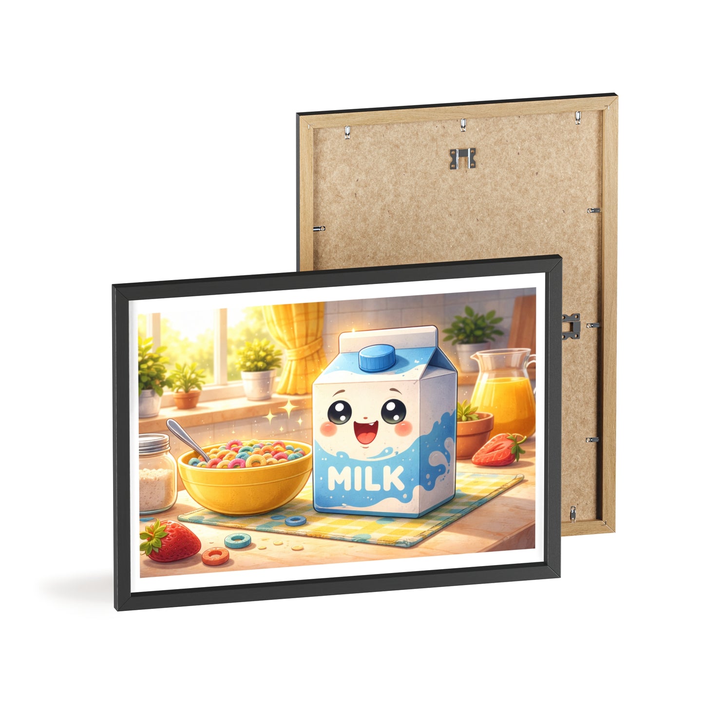 Cute Kawaii Milk Carton Poster (Framed) — Breakfast Nursery Wall Art