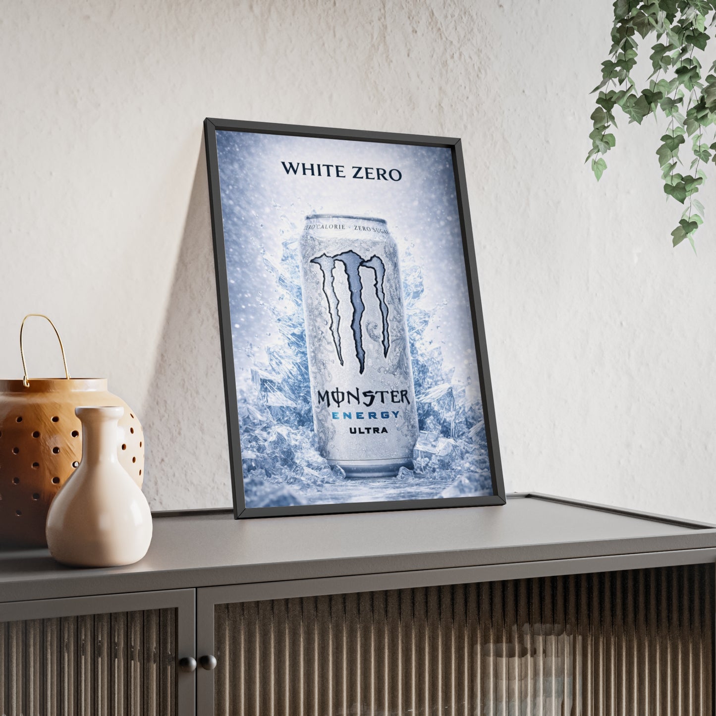 MONSTER White Energy Drink Poster Framed —  Wall Art