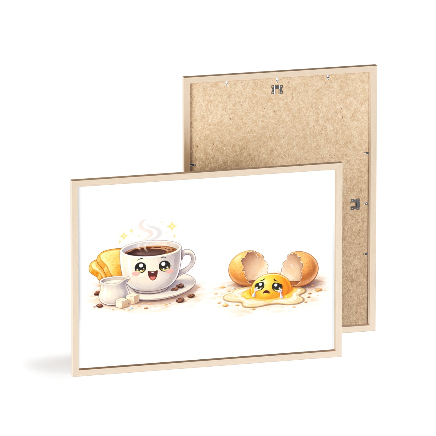 Cute Coffee & Sad Egg Framed Poster — Kitchen Wall Art
