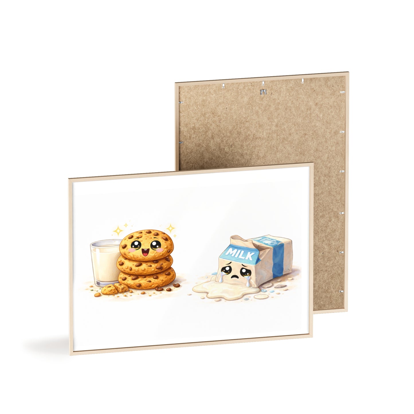 Cute Kawaii Cookies & Milk Poster with Frame — Whimsical Kitchen Wall Art