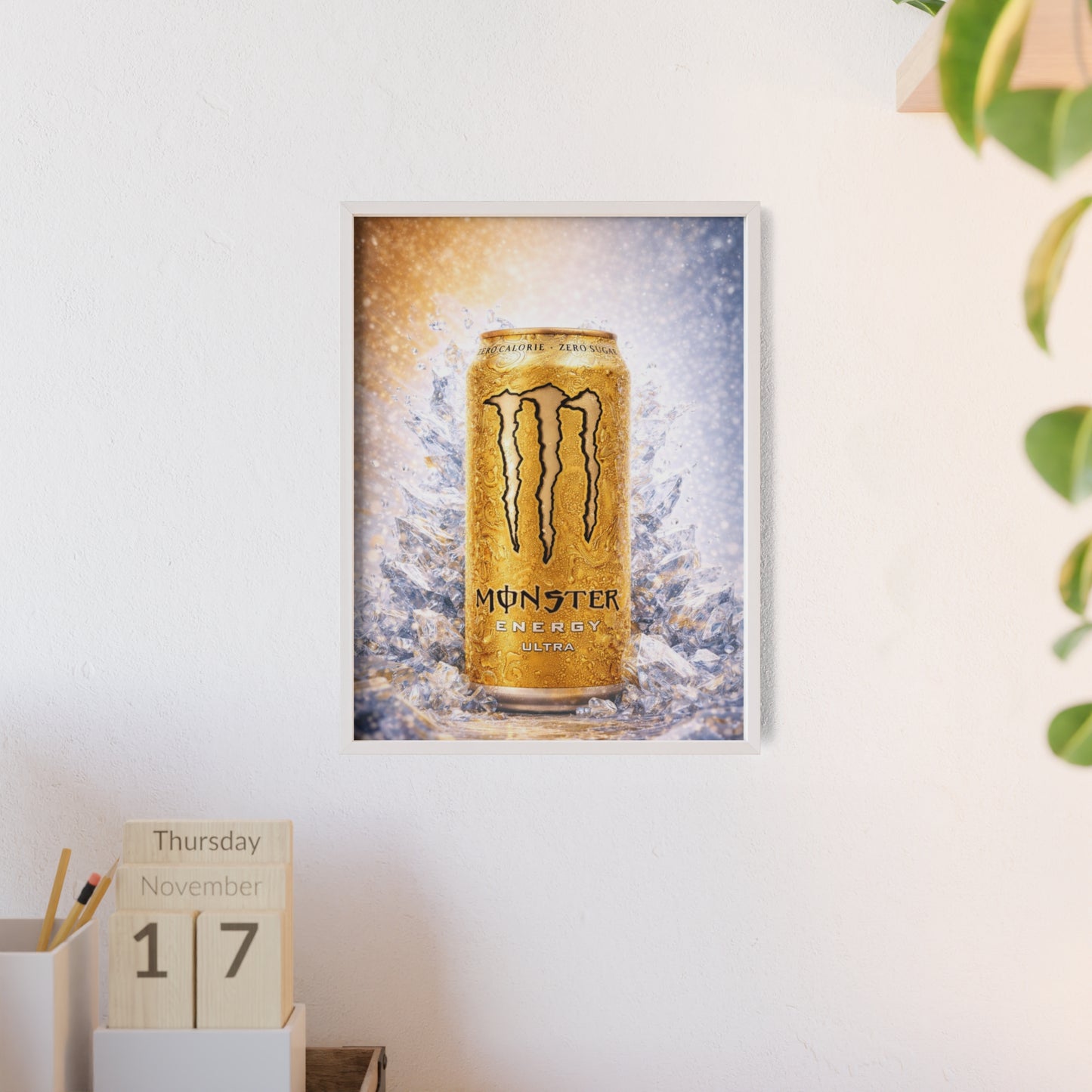 MONSTER Gold Energy Drink Poster Framed — Wall Art