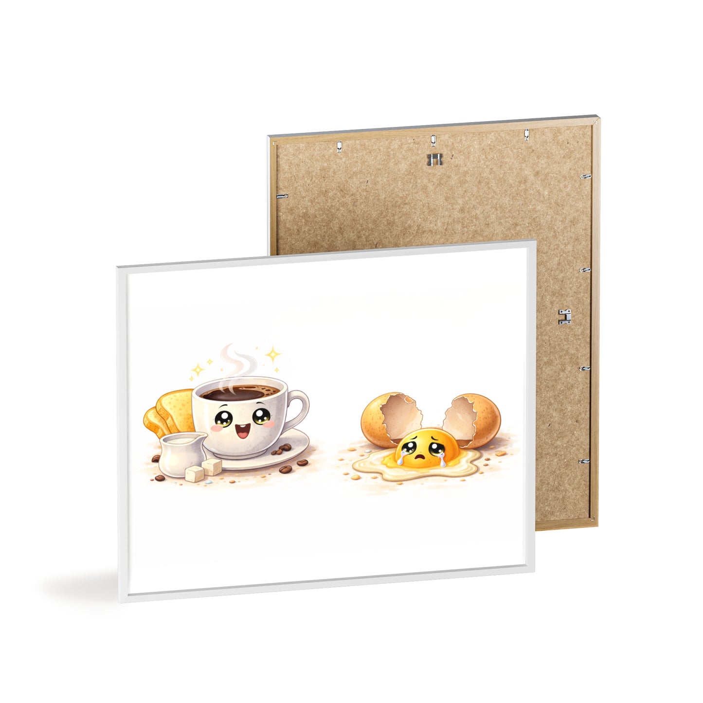 Cute Coffee & Sad Egg Framed Poster — Kitchen Wall Art