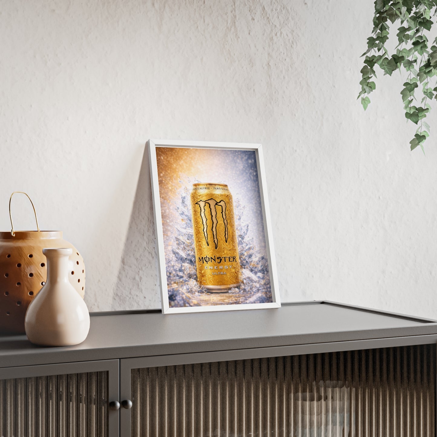 MONSTER Gold Energy Drink Poster Framed — Wall Art