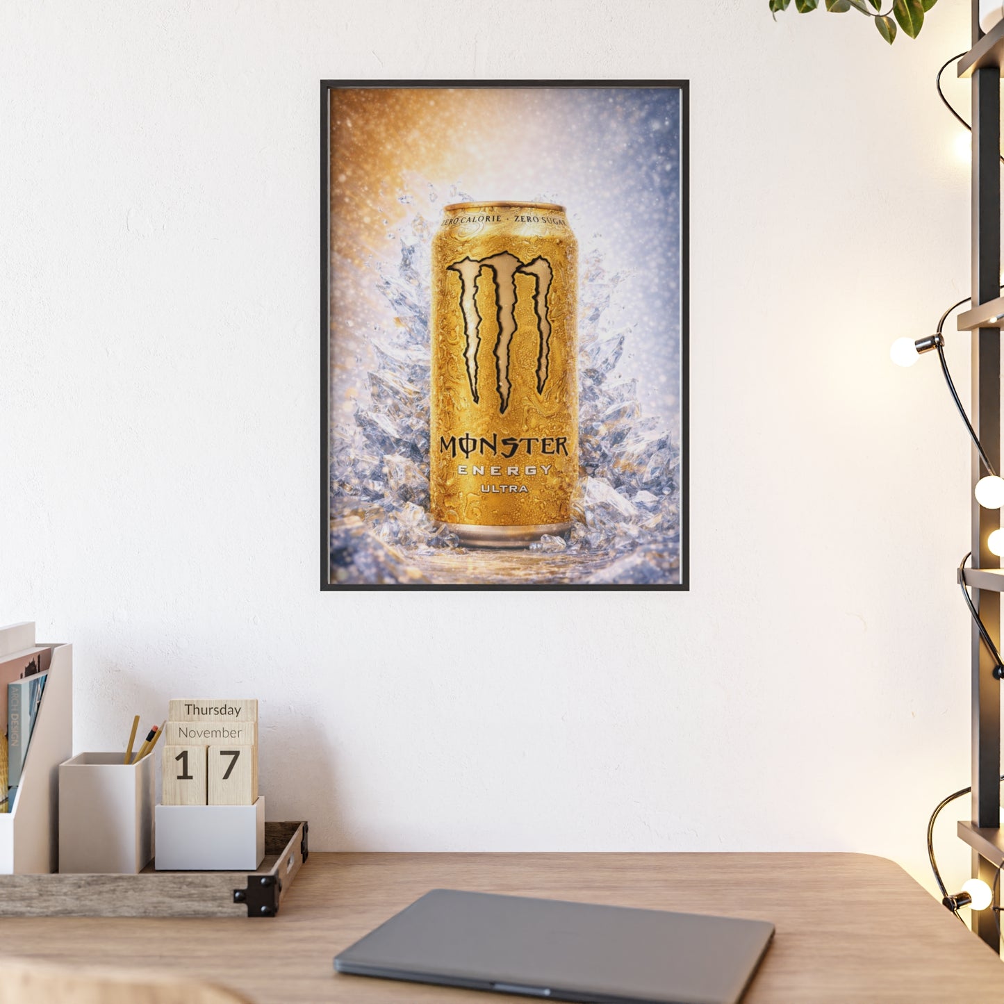 MONSTER Gold Energy Drink Poster Framed — Wall Art