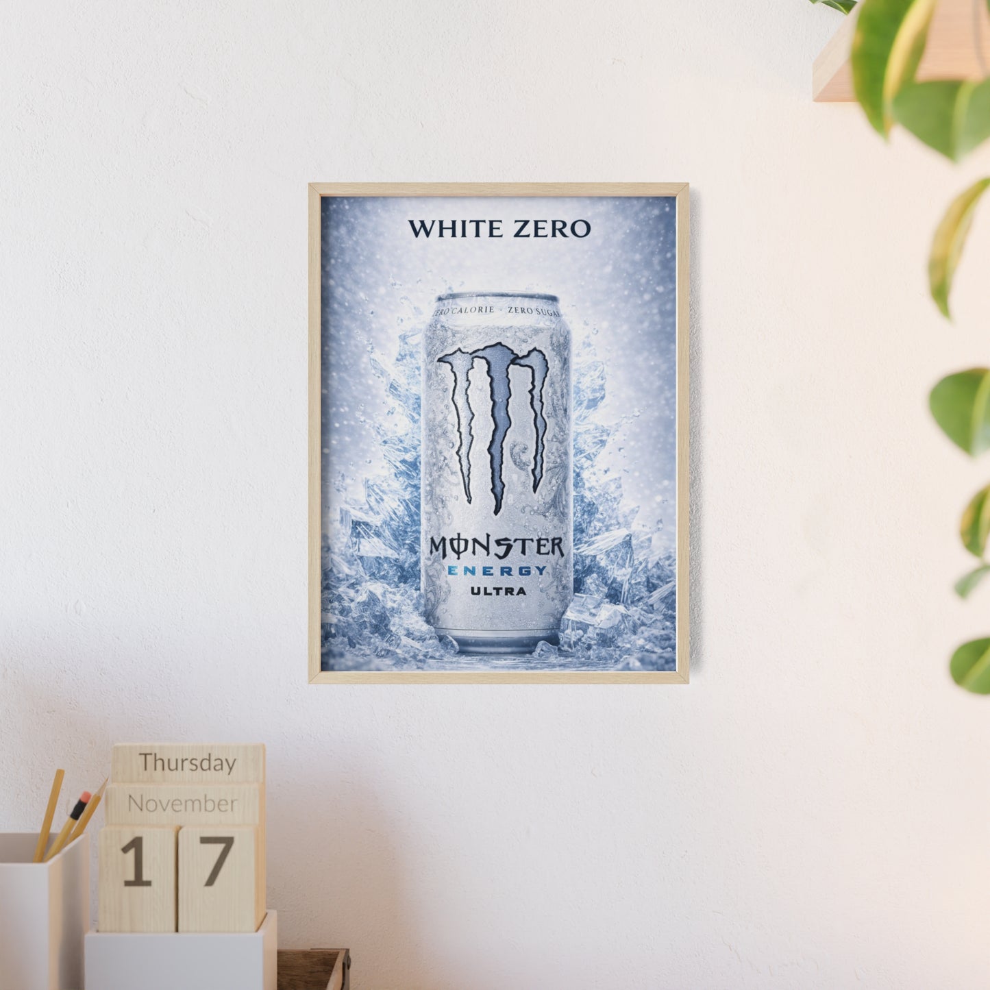 MONSTER White Energy Drink Poster Framed —  Wall Art